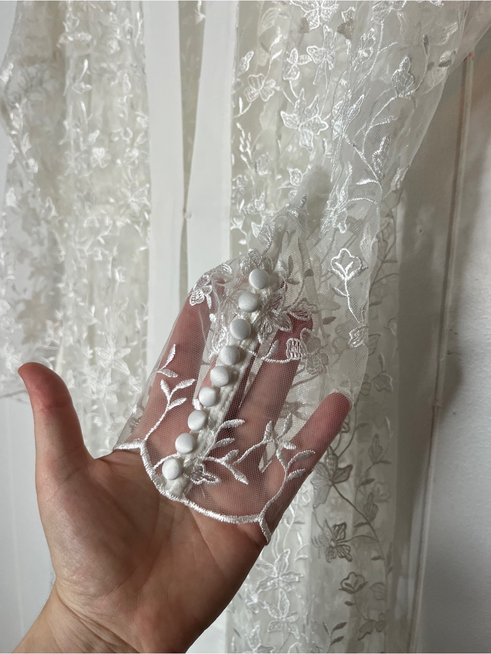 Le Rose White Lace Long Robe - Elegant Sheer Overlay Women's L - Picture 6 of 8